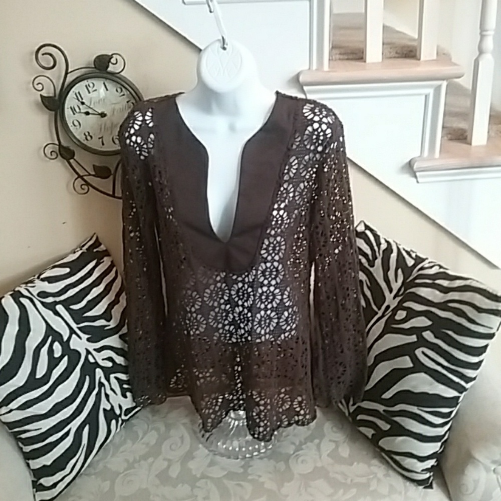Brown crocheted  medium sweater